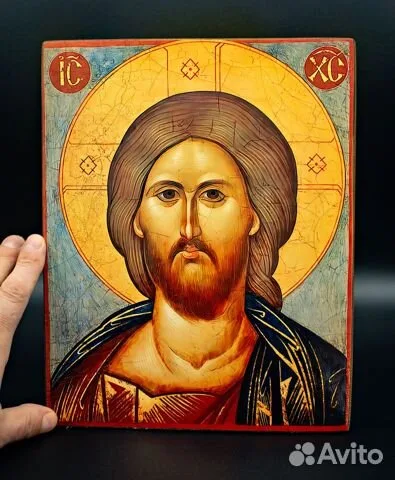 На память: Икона "Христос Вседержитель" дерево, ручная работа