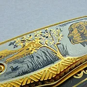 Дамасский складной нож «Охотник с собакой» — необычный подарок — фотография 3