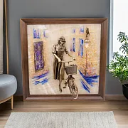 Рисованная картина «Велосипедистка» на ониксе с подсветкой в подарок — фотография 1