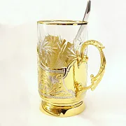 Латунный подстаканник «Агат» №2 со стаканом — красивый подарок — фотография 2